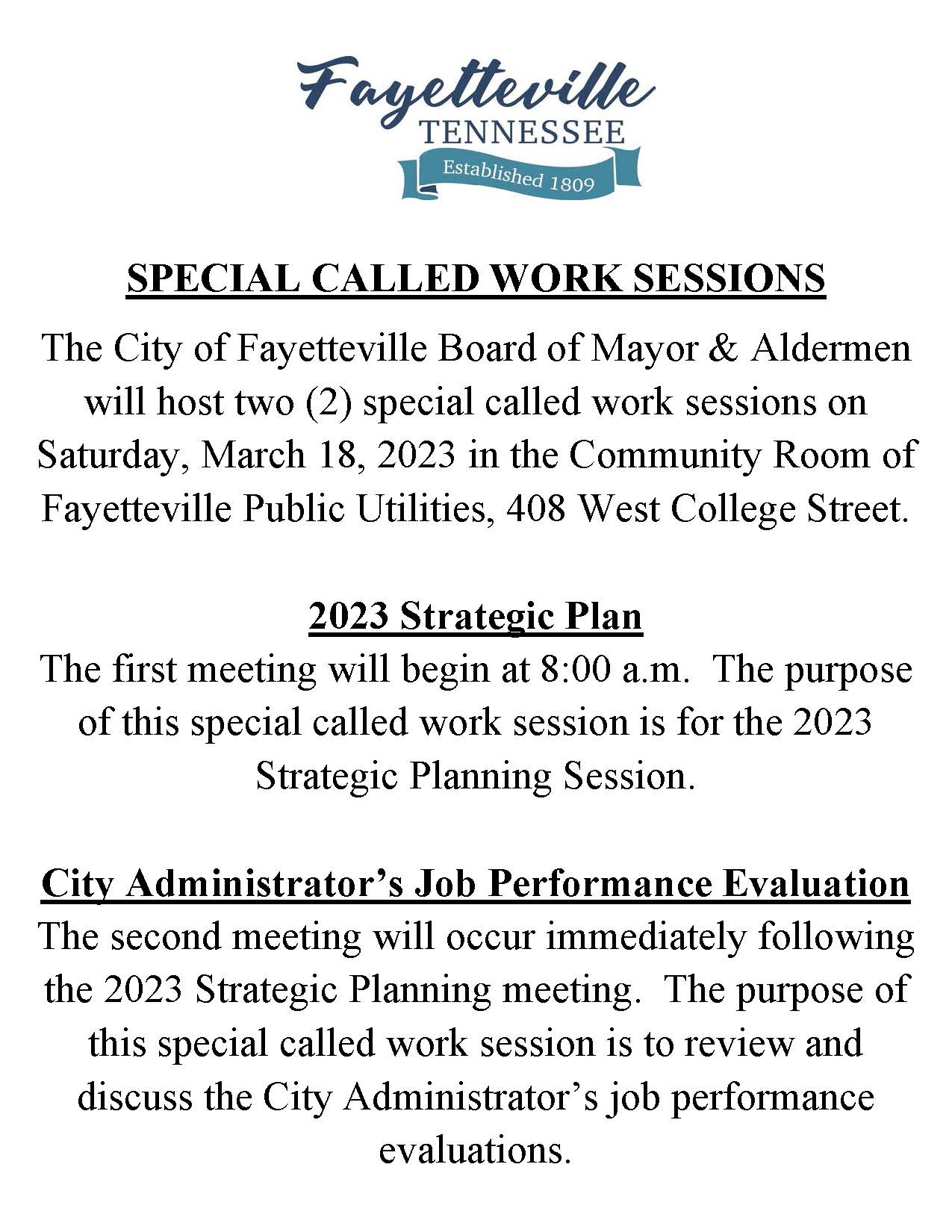 2023-03-18 Special Called Work Session-2023 Strategic Planning Session